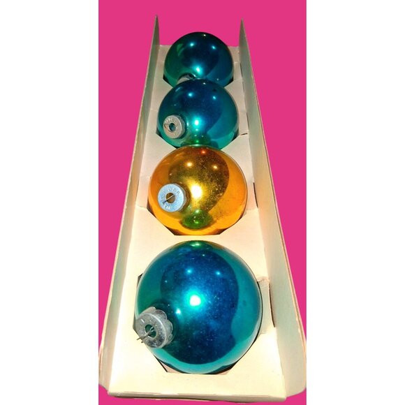 Vintage Christmas Creations Mercury Glass Ornaments Set Of 4 Blue Gold Made In U - Picture 7 of 9